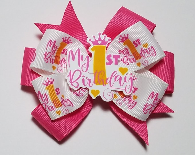 3.5" 1st Birthday Hair Bow *You Choose Solid Bow Color*