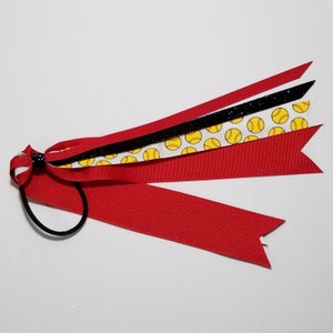 Softball Ponytail Streamer *You Choose Solid Ribbon-Glitter Color & Length*