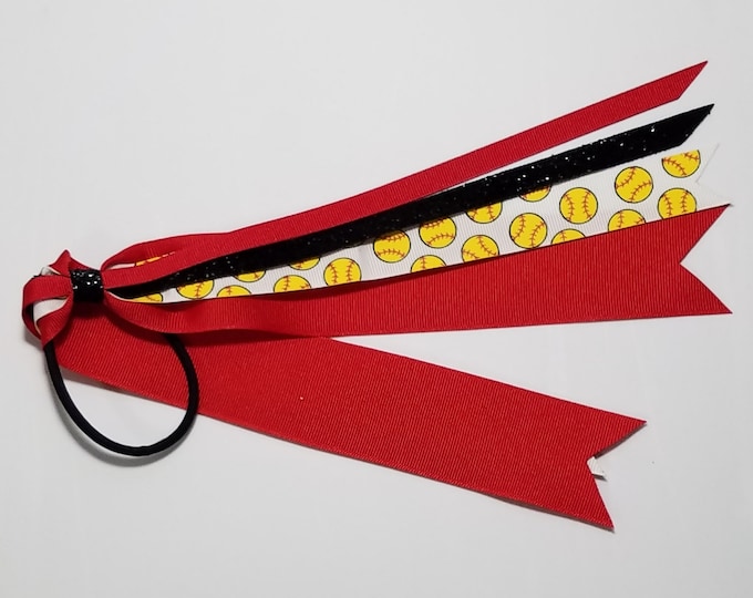 Softball Ponytail Streamer *You Choose Solid Ribbon-Glitter Color & Length*