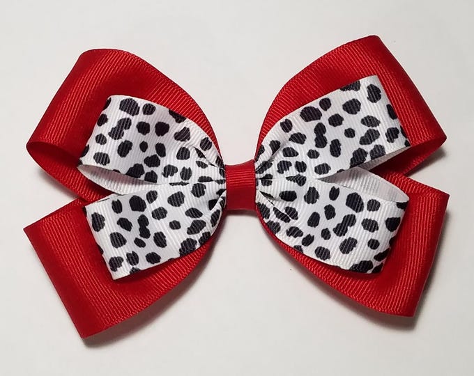 5" Dalmatian Puppy Spots Hair Bow *You Choose Solid Bow Color*