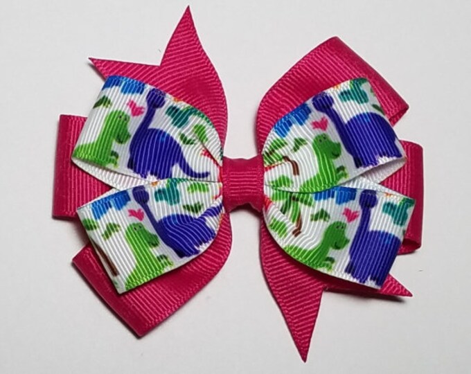 3.5" Dinosaur Hair Bow *You Choose Solid Bow Color*