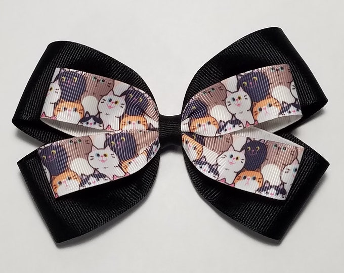 5" Kitty Cat Hair Bow *You Choose Solid Bow Color*