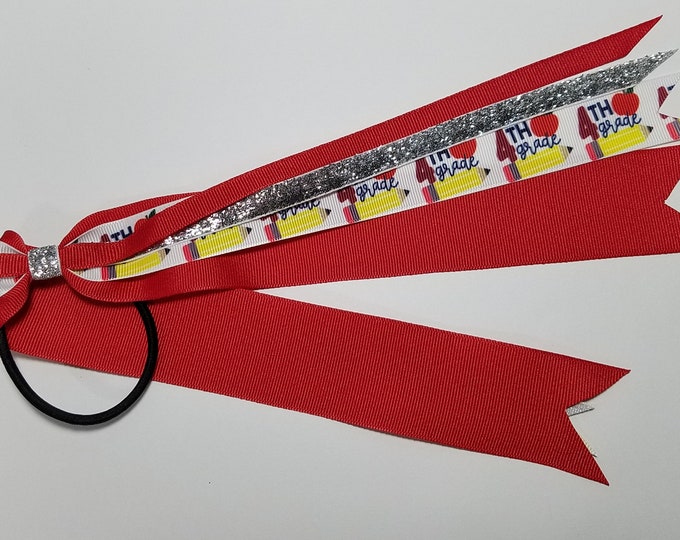 4th Grade Ponytail Streamer *You Choose Solid Ribbon Color- Glitter Color & Length*