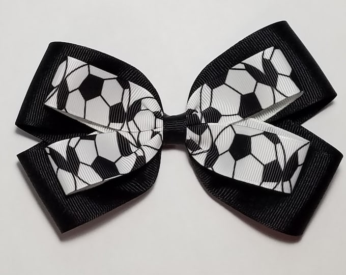 5" Soccer Hair Bow *You Choose Solid Bow Color*