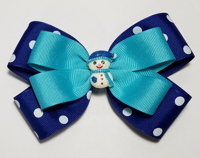 5" Snowman Hair Bow *You Choose Solid Bow Color*