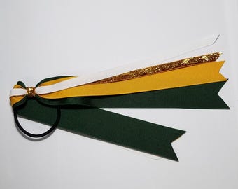 Evergreen, Gold, Dark Gold Glitter, White Ponytail Streamer- 9" (18" total)
