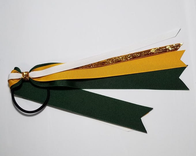 Evergreen, Gold, Dark Gold Glitter, White Ponytail Streamer- 9" (18" total)  *CLEARANCE*