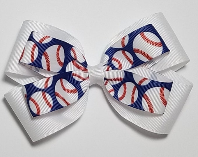 5" Baseball Hair Bow *You Choose Solid Bow Color*