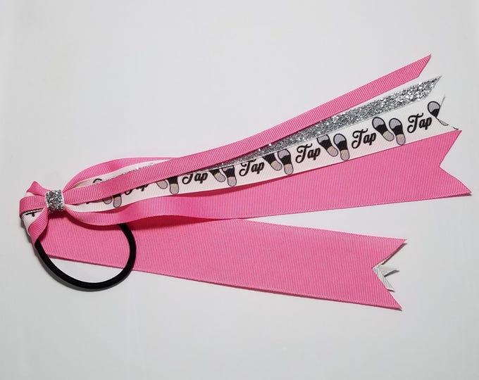 Tap Shoe Tap Dance Ponytail Streamer *You Choose Solid Ribbon Color- Glitter Color & Length*