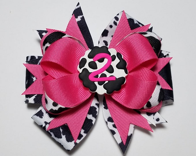 5" 2nd Birthday Cow Print Hair Bow *CLEARANCE*