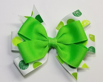 3.5" Green Glitter Polka Dot Hair Bow *You Choose Solid Bow Color*