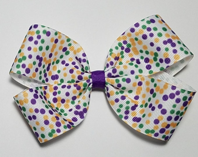 5" Mardi Gras Polka Dot Hair Bow