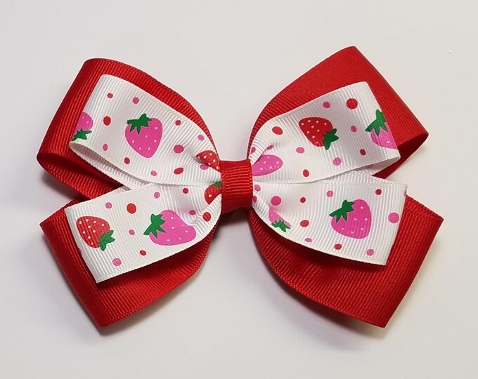 5" Strawberry Hair Bow *You Choose Solid Bow Color*