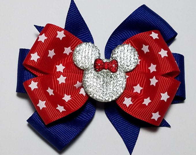 3.5" Patriotic Stars Hair Bow *You Choose Solid Bow Color*