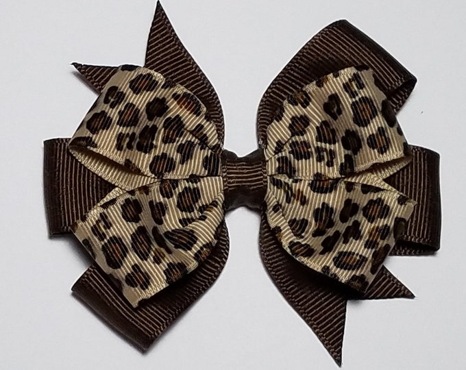 3.5" Leopard Hair Bow *You Choose Solid Bow Color*