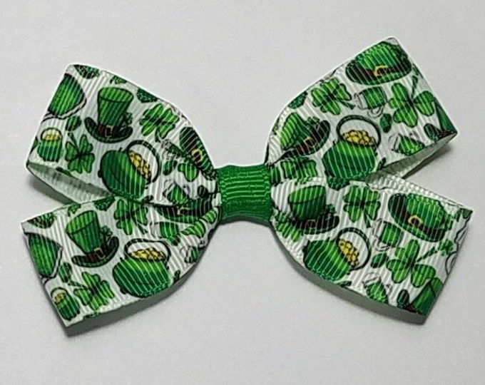 3" St. Patrick Shamrock Hair Bow