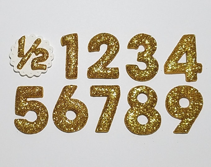 Gold Glitter Birthday Number- Clay Glitter Number Hairbow Center- NOT CANDLES