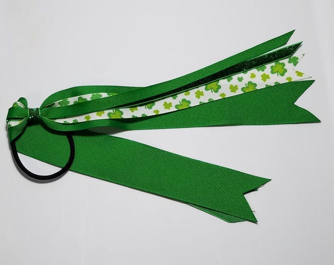 Shamrock Clover Ponytail Streamer *You Choose Solid Ribbon Color- Glitter Color & Length*