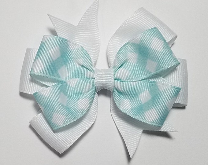 3.5" Aqua Gingham Hair Bow *You Choose Solid Bow Color*