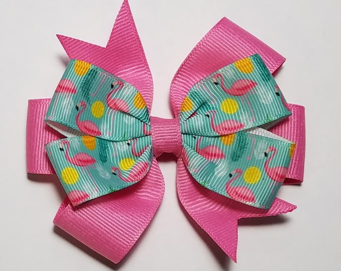 3.5" Flamingo Hair Bow *You Choose Solid Bow Color*