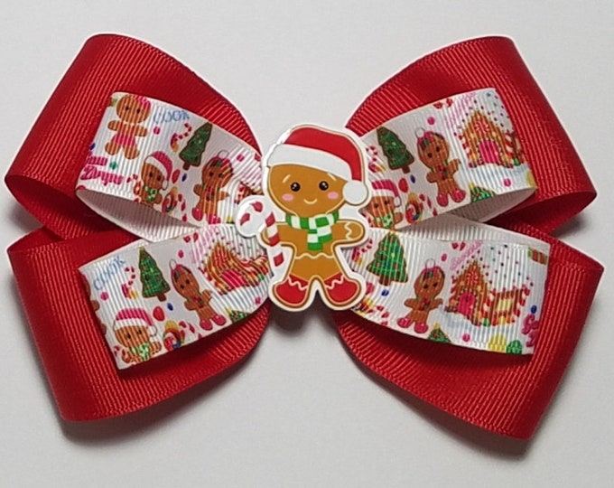5" Gingerbread Man Hair Bow *You Choose Solid Bow Color*
