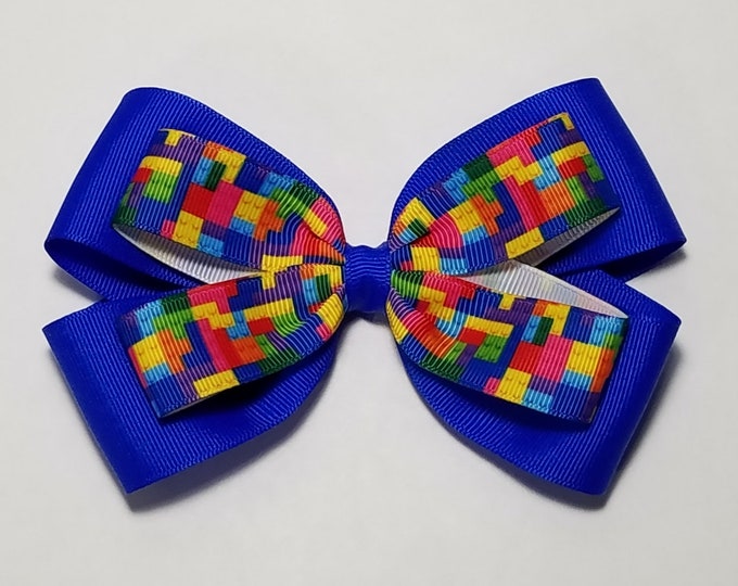 5" Building Blocks Hair Bow *You Choose Solid Bow Color*