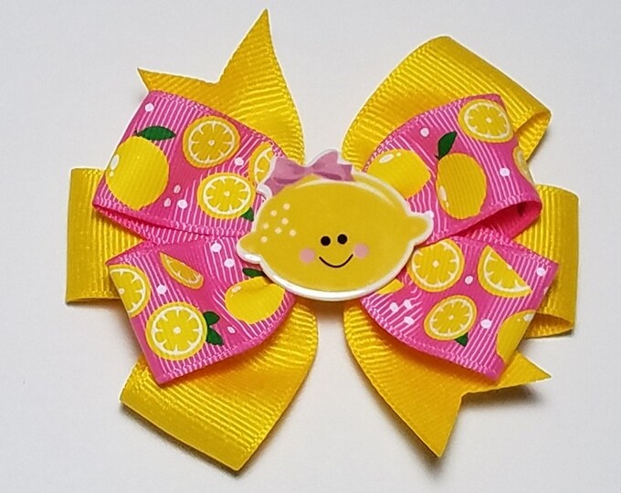 3.5" Pink Lemon Hair Bow *You Choose Solid Bow Color*