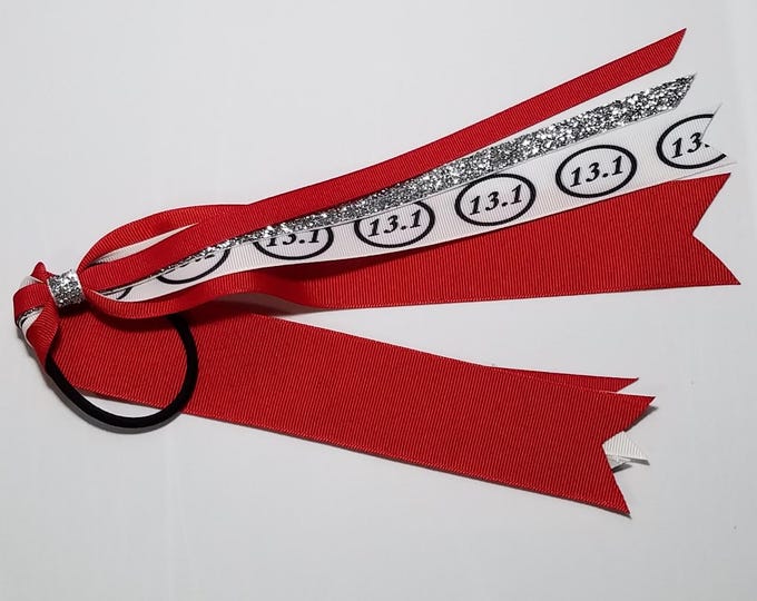 13.1 Half Marathon Ponytail Streamer *You Choose Solid Ribbon Color- Glitter Color & Length*