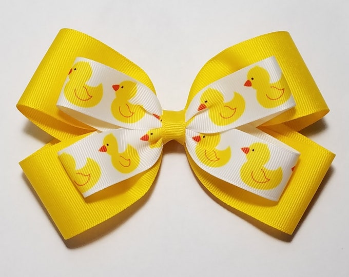 5" Rubber Duck Hair Bow *You Choose Solid Bow Color*