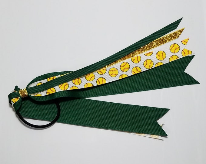 Softball Ponytail Streamer *You Choose Solid Ribbon Color-Glitter Color & Length*