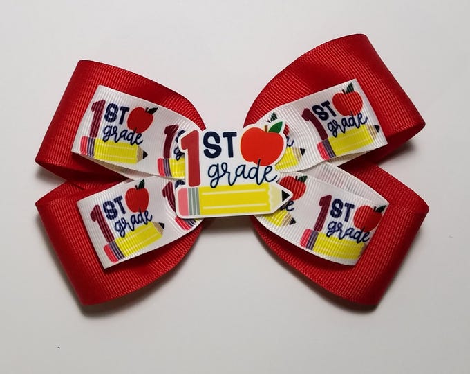 5" 1st Grade Hair Bow *You Choose Solid Bow Color*