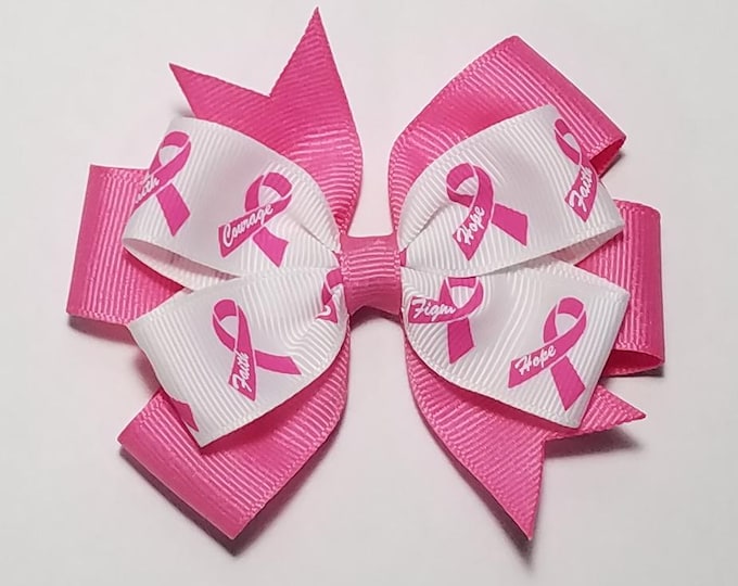 3.5" Breast Cancer Pink Awareness Hair Bow *You Choose Solid Bow Color*
