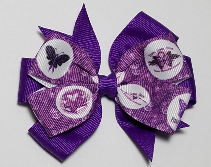 3.5" Fibromyalgia Awareness Hair Bow *You Choose Solid Bow Color*