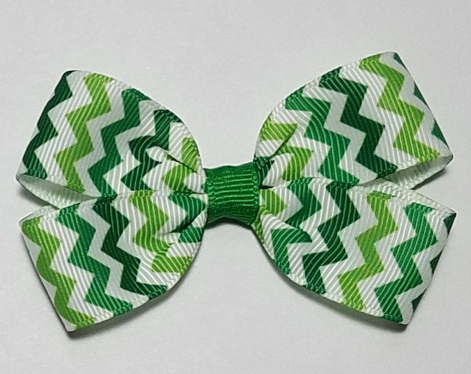 3" Green Chevron Stripe Hair Bow