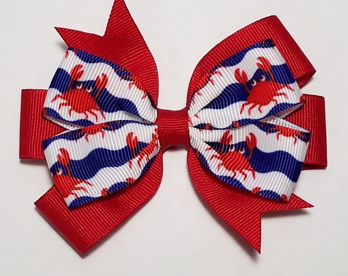 3.5" Crab Hair Bow *You Choose Solid Bow Color*