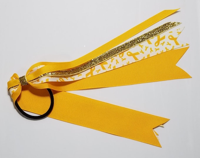 Yellow Gold Awareness Ribbon Ponytail Streamer *You Choose Length*