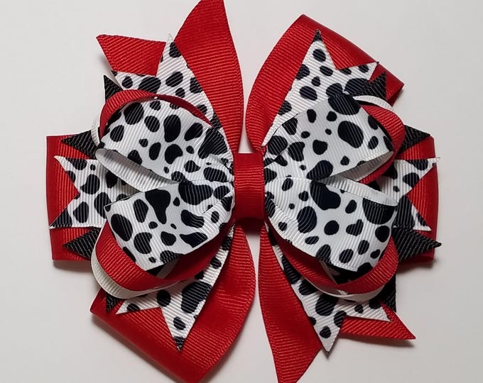 5" Dalmatian Puppy Spot OTT Hair Bow *You Choose Solid Ribbon Color*