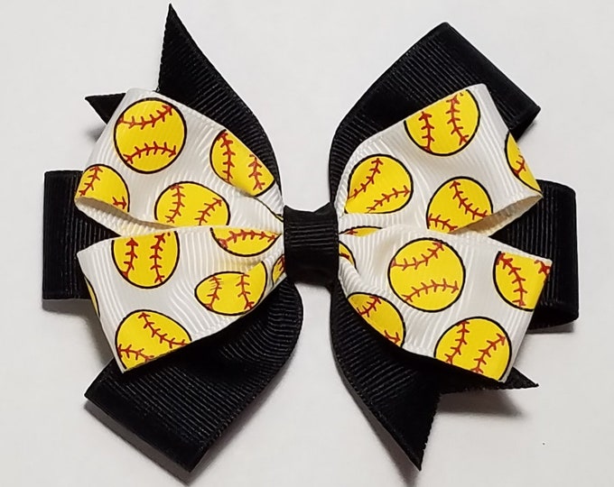 3.5" Softball Hair Bow *You Choose Solid Bow Color*
