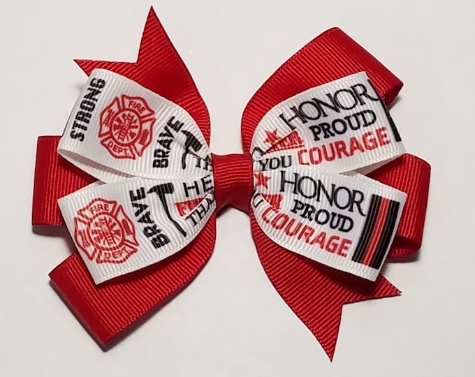 3.5" Firefighter Hair Bow *You Choose Solid Bow Color*