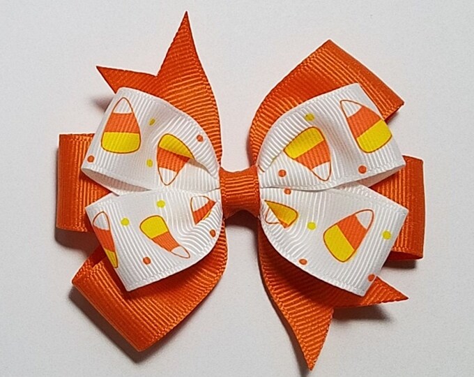3.5" Candy Corn Hair Bow *You Choose Solid Bow Color*