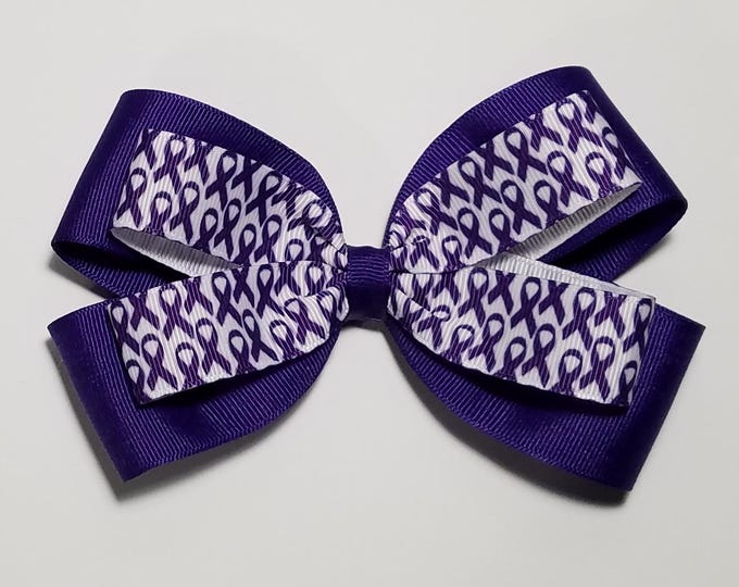 5" Purple Awareness Ribbon Hair Bow *You Choose Solid Bow Color*