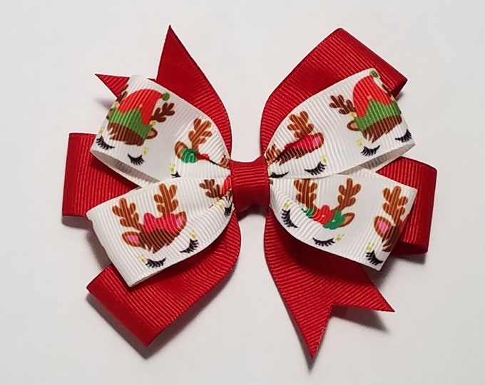 3.5" Reindeer Hair Bow *You Choose Solid Bow Color*