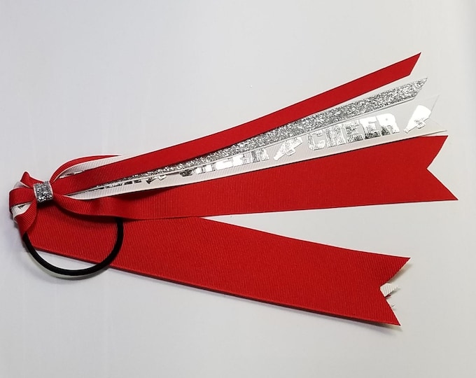 Cheer Cheerleading Ponytail Streamer *You Choose Solid Ribbon Color- Glitter Color & Length*