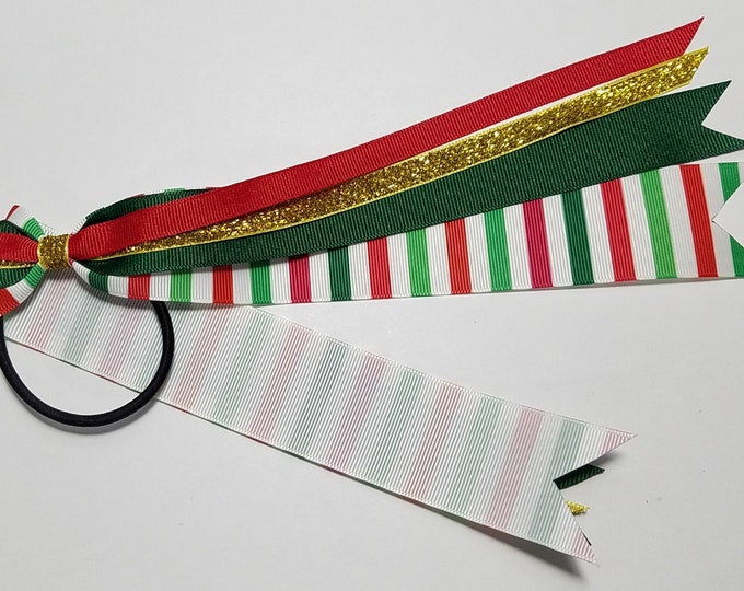 Christmas Stripe Ponytail Streamer *You Choose  Length*