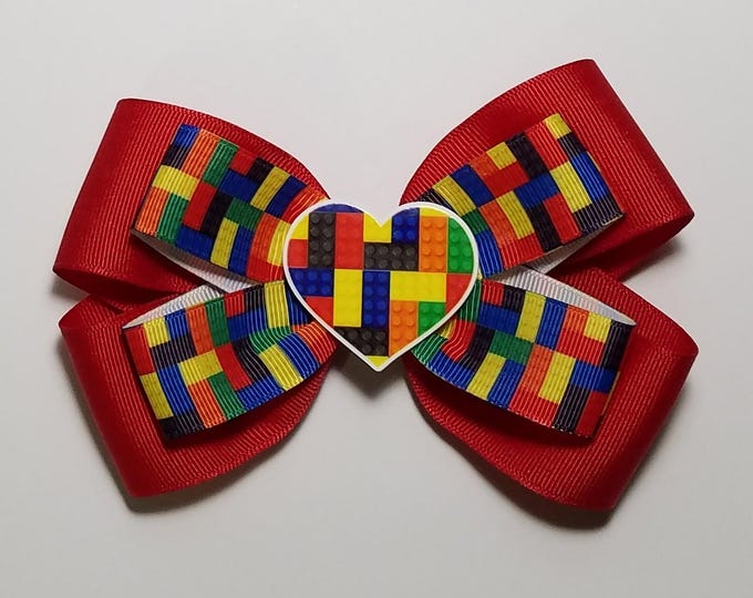 5" Building Block Hair Bow *You Choose Solid Bow Color*