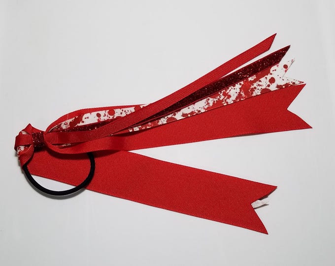Blood Splatter Ponytail Streamer *You Choose Solid Ribbon Color- Glitter Color & Length*