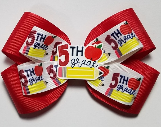 5" 5th Grade Hair Bow *You Choose Solid Bow Color*