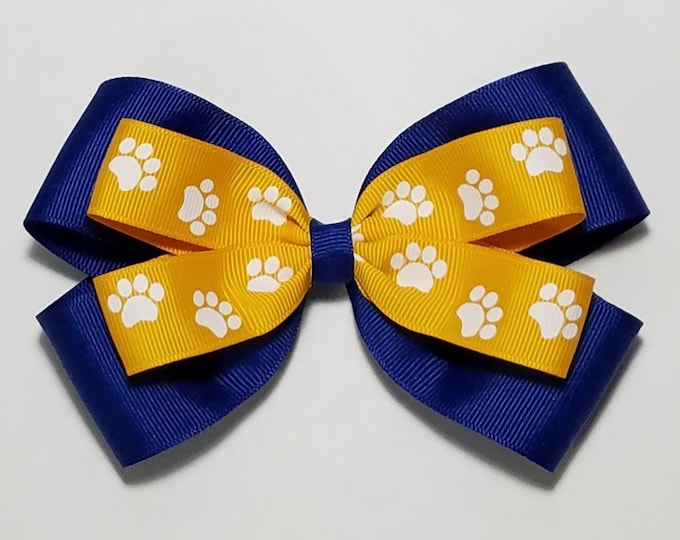 5" Yellow Gold Paw Print Hair Bow *You Choose Solid Bow Color*