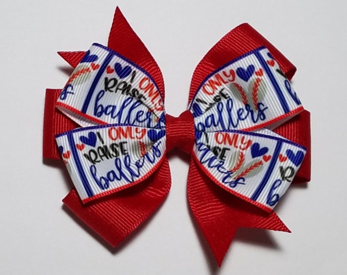 3.5" Baseball Hair Bow *You Choose Solid Bow Color*