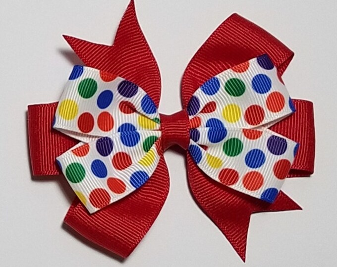 3.5" Rainbow Polka Dot Hair Bow *You Choose Solid Bow Color*